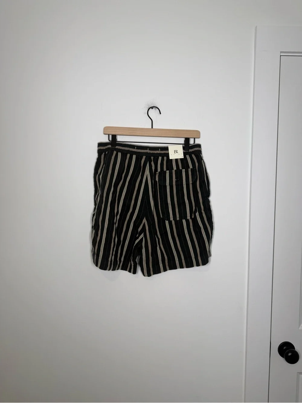 Banana Republic Men’s Striped Linen Blend Drawstring Shorts Black Tan Size M NWT